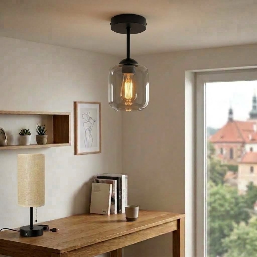 BRILAGI - Plafonnier LED à montage en surface RETRO GLASS 1xE27/60W/230V Ø 14 cm noir/gris fumé