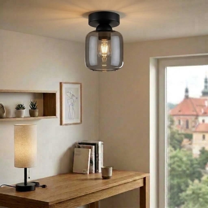 BRILAGI - Plafonnier LED RETRO GLASS 1xE27/60W/230V Ø 14 cm noir/gris fumé