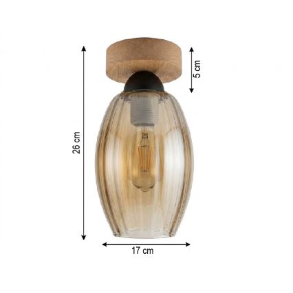 BRILAGI - Plafonnier LED RETRO GLASS 1xE27/60W/230V Ø 17 cm chêne/béige fumé