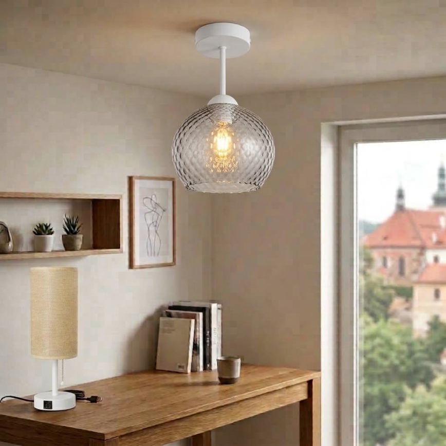 BRILAGI - LED plafonnier à montage en surface RETRO GLASS 1x E27/60W/230V, Ø 18 cm blanc/gris fumé