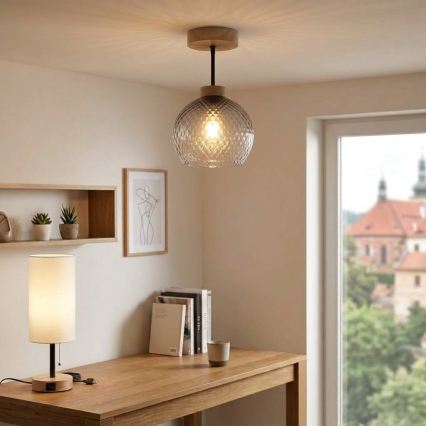 BRILAGI - Plafonnier LED en applique RETRO GLASS 1xE27/60W/230V Ø 18 cm chêne/gris fumé