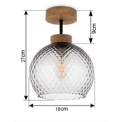 BRILAGI - Plafonnier LED en applique RETRO GLASS 1xE27/60W/230V Ø 18 cm chêne/gris fumé