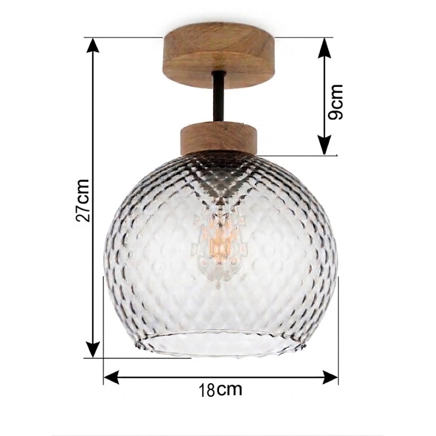 BRILAGI - Plafonnier LED en applique RETRO GLASS 1xE27/60W/230V Ø 18 cm chêne/gris fumé