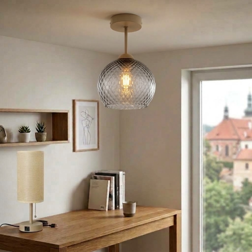 BRILAGI - Plafonnier à LED RETRO GLASS 1xE27/60W/230V Ø 25 cm beige/gris fumé