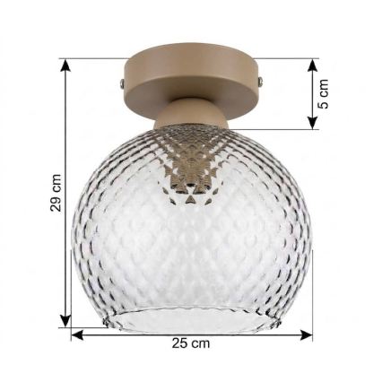 BRILAGI - Plafonnier LED RETRO GLASS 1xE27/60W/230V Ø 25 cm beige/gris fumé