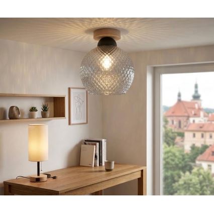 BRILAGI - Plafonnier LED RETRO GLASS 1xE27/60W/230V Ø 25 cm chêne/gris fumé