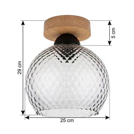 BRILAGI - Plafonnier LED RETRO GLASS 1xE27/60W/230V Ø 25 cm chêne/gris fumé