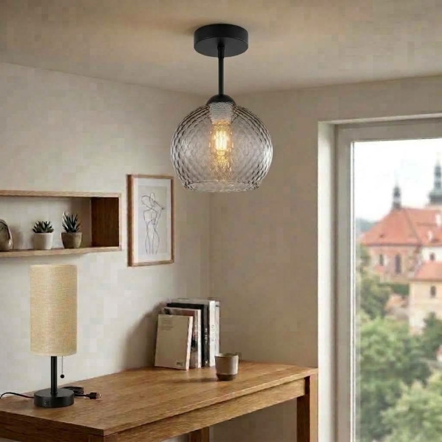 BRILAGI - Plafonnier LED en saillie RETRO GLASS 1xE27/60W/230V Ø 25 cm noir/gris fumé