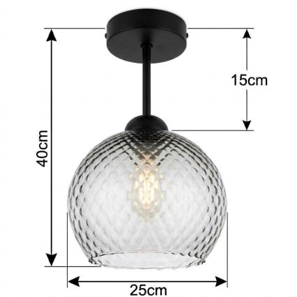 BRILAGI - Plafonnier LED en saillie RETRO GLASS 1xE27/60W/230V Ø 25 cm noir/gris fumé