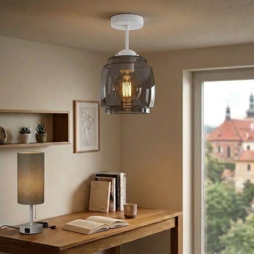 BRILAGI - Plafonnier LED RETRO GLASS 1xE27/60W/230V Ø 26 cm blanc/gris fumé