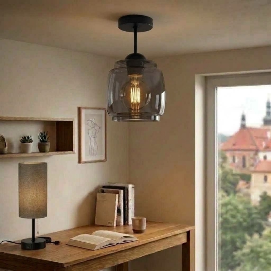 BRILAGI - Plafonnier LED RETRO GLASS 1xE27/60W/230V Ø 26 cm noir/gris fumé