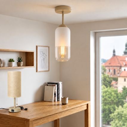 BRILAGI - Plafonnier LED RETRO GLASS 1xE27/60W/230V Ø 14 cm beige/blanc