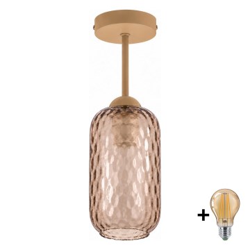 BRILAGI - Plafonnier LED RETRO GLASS 1xE27/60W/230V Ø 14 cm beige/marron fumé