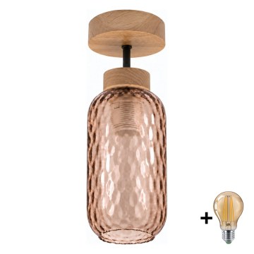 BRILAGI - Plafonnier LED RETRO GLASS 1xE27/60W/230V Ø 14 cm chêne/brun fumé