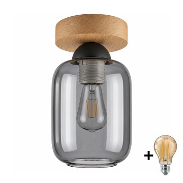 BRILAGI - Plafonnier LED RETRO GLASS 1xE27/60W/230V Ø 14 cm chêne/gris fumé