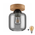 BRILAGI - Plafonnier LED RETRO GLASS 1xE27/60W/230V Ø 14 cm chêne/gris fumé