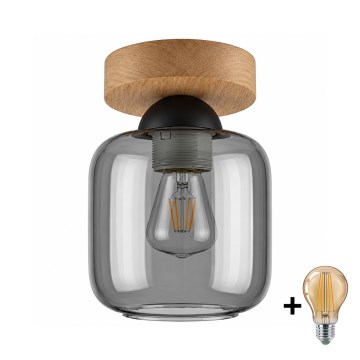 BRILAGI - Plafonnier LED RETRO GLASS 1xE27/60W/230V Ø 14 cm chêne/gris fumé