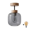 BRILAGI - Plafonnier LED RETRO GLASS 1xE27/60W/230V Ø 14 cm chêne/gris fumé