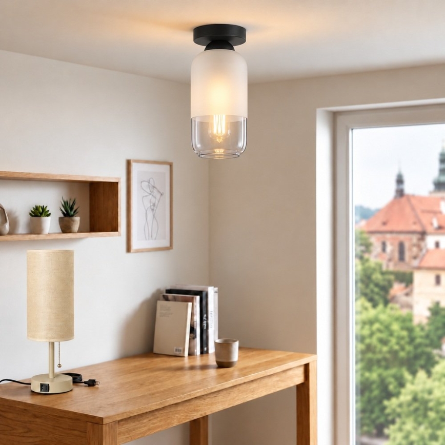 BRILAGI - Plafonnier LED RETRO GLASS 1xE27/60W/230V Ø 14 cm noir/blanc