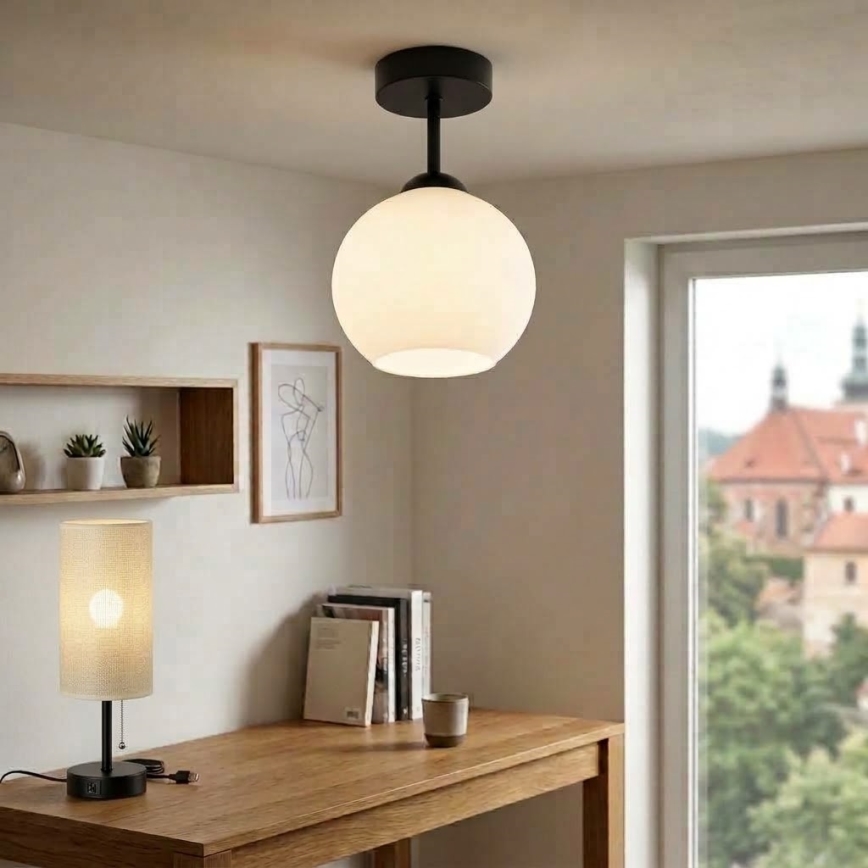 BRILAGI - Plafonnier LED RETRO GLASS 1xE27/60W/230V Ø 15 cm noir/blanc