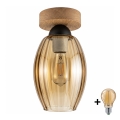 BRILAGI - Plafonnier LED RETRO GLASS 1xE27/60W/230V Ø 17 cm chêne/béige fumé