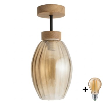 BRILAGI - Plafonnier LED RETRO GLASS 1xE27/60W/230V Ø 17 cm chêne / beige fumé