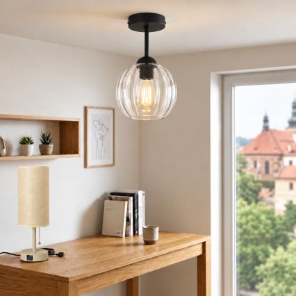 BRILAGI - Plafonnier LED RETRO GLASS 1xE27/60W/230V Ø 18 cm noir/transparent