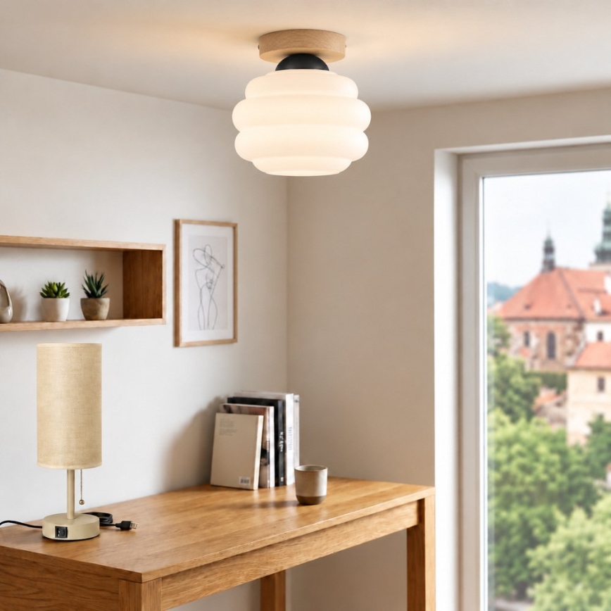 BRILAGI - Plafonnier LED RETRO GLASS 1xE27/60W/230V Ø 20 cm chêne/blanc