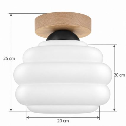 BRILAGI - Plafonnier LED RETRO GLASS 1xE27/60W/230V Ø 20 cm chêne/blanc