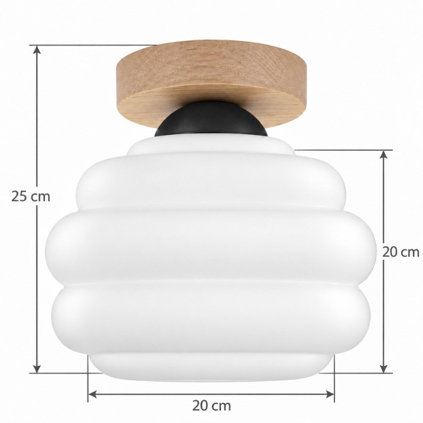 BRILAGI - Plafonnier LED RETRO GLASS 1xE27/60W/230V Ø 20 cm chêne/blanc