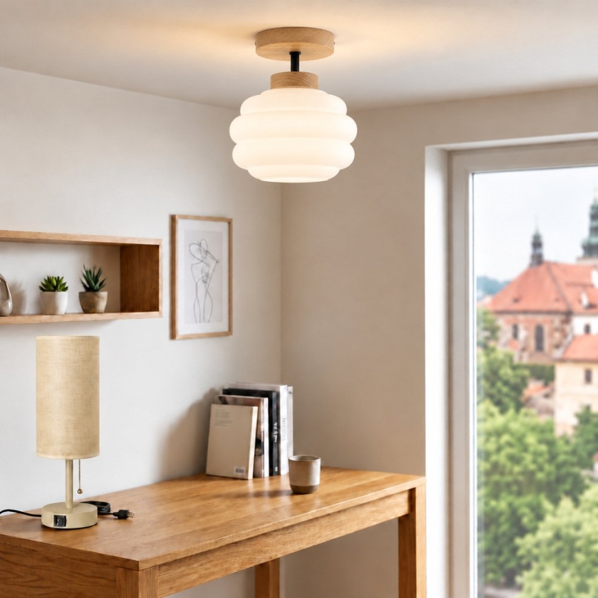 BRILAGI - Plafonnier LED RETRO GLASS 1xE27/60W/230V Ø 20 cm chêne/blanc