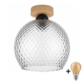 BRILAGI - Plafonnier LED RETRO GLASS 1xE27/60W/230V Ø 25 cm chêne/gris fumé