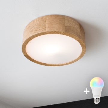 Brilagi - Plafonnier LED RGBW dimmable CARVALHO 1xE27/9W/230V 2700-6500K Wi-Fi chêne Ø 27,5 cm