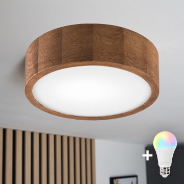 Brilagi - Plafonnier LED RGBW dimmable CARVALHO 1xE27/9W/230V 2700-6500K Wi-Fi chêne Ø 27,5 cm