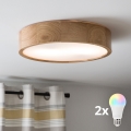 BRILAGI - Plafonnier LED RGBW dimmable CARVALHO 2xE27/12W/230V 2700-6500K chêne Ø 37,5 cm