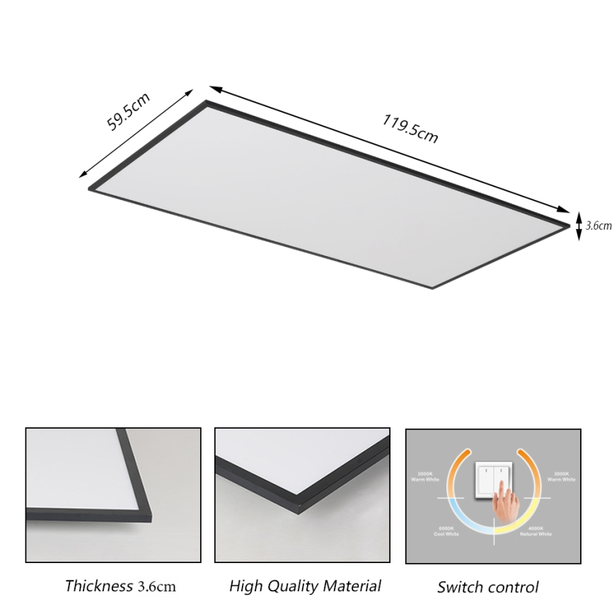 Brilagi - Plafonnier LED SLIMFRAME LED/80W/230V 120x60 cm 3000/4000/6000K noir