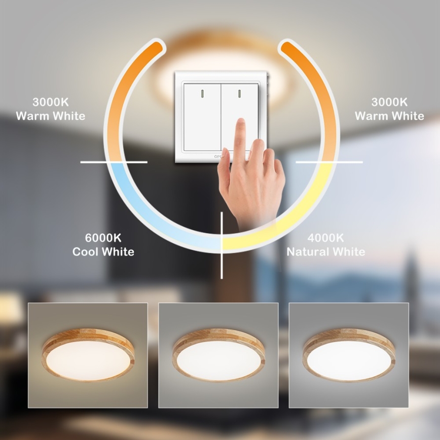 Brilagi - Plafonnier LED WOODLINE LED/24W/230V 3000/4000/6000K chêne Ø 30 cm