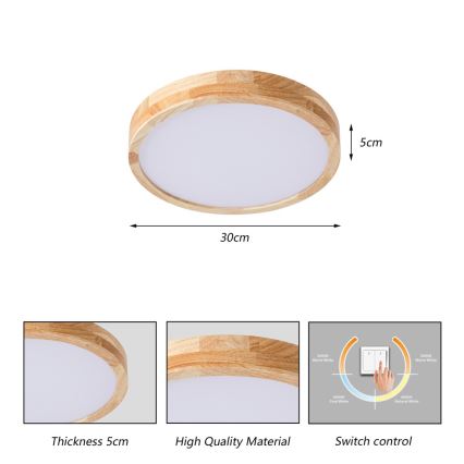 Brilagi - Plafonnier LED WOODLINE LED/24W/230V 3000/4000/6000K chêne Ø 30 cm