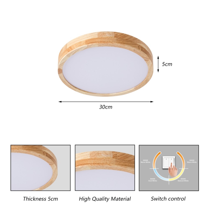 Brilagi - Plafonnier LED WOODLINE LED/24W/230V 3000/4000/6000K chêne Ø 30 cm