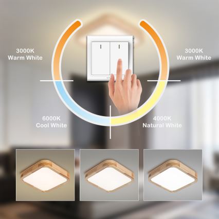 Brilagi - Plafonnier LED WOODLINE SQUARE LED/32W/230V 3000/4000/6000K chêne 30x30 cm