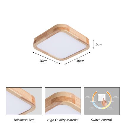 Brilagi - Plafonnier LED WOODLINE SQUARE LED/32W/230V 3000/4000/6000K chêne 30x30 cm
