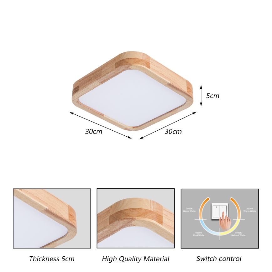 Brilagi - Plafonnier LED WOODLINE SQUARE LED/32W/230V 3000/4000/6000K chêne 30x30 cm