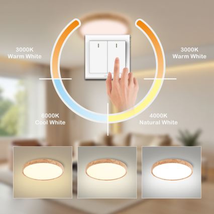 Brilagi - Plafonnier LED WOODROUND LED/30W/230V 3000/4000/6000K Ø 40 cm bois IRC 90