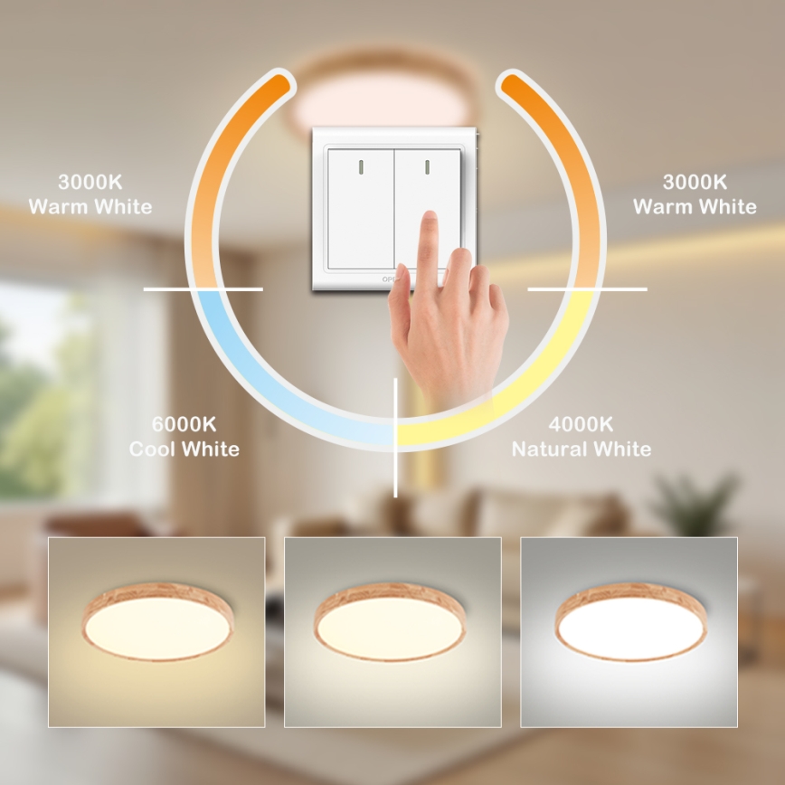 Brilagi - Plafonnier LED WOODROUND LED/30W/230V 3000/4000/6000K Ø 40 cm bois IRC 90