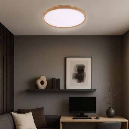 Brilagi - Plafonnier LED WOODROUND 40W/230V 3000/4000/6000K Ø 60 cm en bois IRC 90