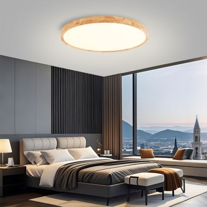Brilagi - Plafonnier LED WOODROUND LED/70W/230V 3000/4000/6000K Ø 80 cm bois IRC 90