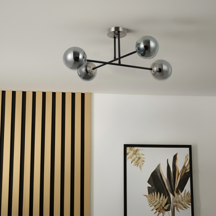 Brilagi - Plafonnier MALIVA 4xE14/15W/230V chrome mat/verre fumé