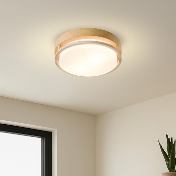 Brilagi - Plafonnier ORINO 2xE27/40W/230V diam. 27 cm décor bois/chêne