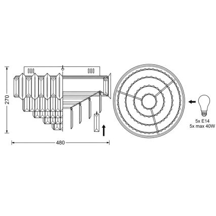 BRILAGI - Plafonnier SPECTRA 5xE14/40W/230V Ø 48 cm chromé brillant