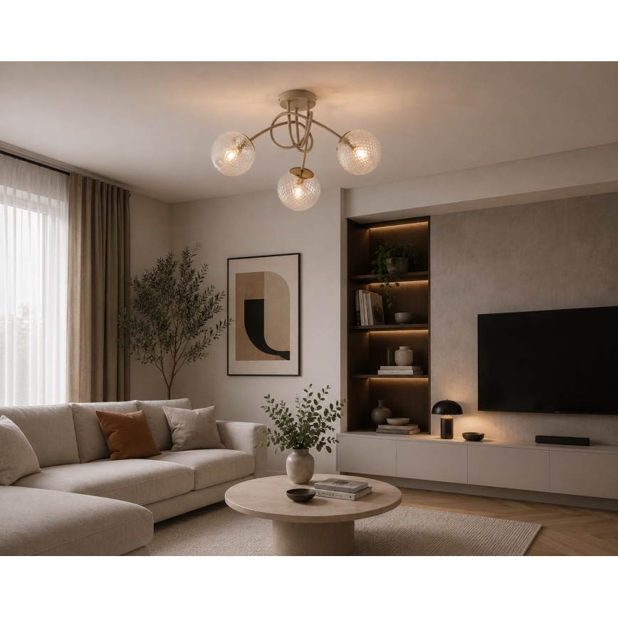 Brilagi - Plafonnier STELLA 3xE27/60W/230V beige/doré